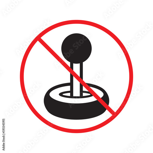 No joystick icon. Forbidden gamepad icon. No gamepad flat sign design. Prohibited gaming vector icon. Warning, caution, attention, restriction, label joystick symbol pictogram. Do not play games icon