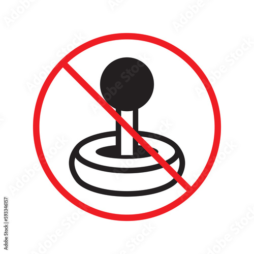 No joystick icon. Forbidden gamepad icon. No gamepad flat sign design. Prohibited gaming vector icon. Warning, caution, attention, restriction, label joystick symbol pictogram. Do not play games icon