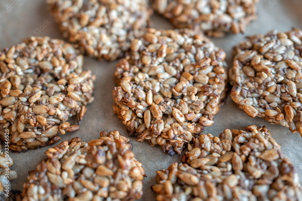 Vegan cookies made of banana and different seeds, photographed with natural light Vegan cookies made of banana and different seeds, photographed with natural light
