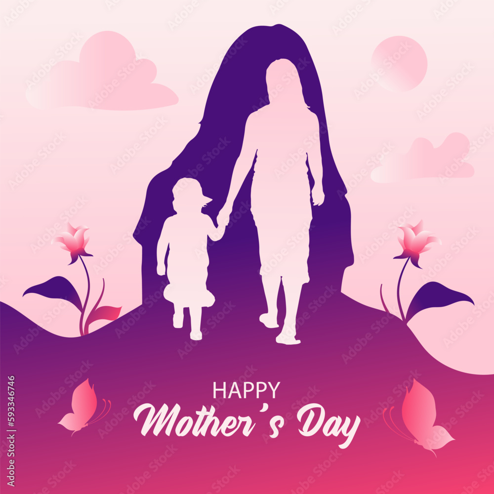 Mother's Day Flat Vector Illustration With Mom and Kid For Social Media Post Cards And Banner Mother's Day Flat Vector Illustration With Mom and Kid For Social Media Post Cards And Banner