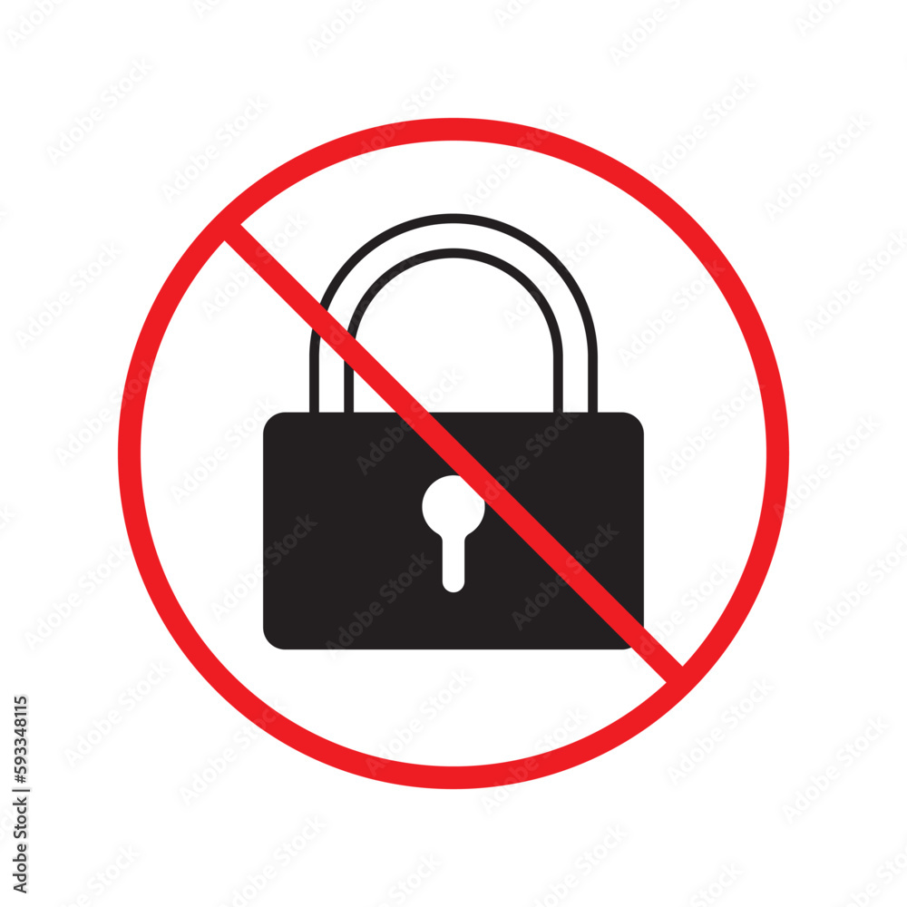Forbidden lock vector icon. Warning, caution, attention, restriction, label. Private lock icon. Locker vector icon. Lock flat sign design. EPS 10 pictogram symbol. No padlock icon Forbidden lock vector icon. Warning, caution, attention, restriction, label. Private lock icon. Locker vector icon. Lock flat sign design. EPS 10 pictogram symbol. No padlock icon