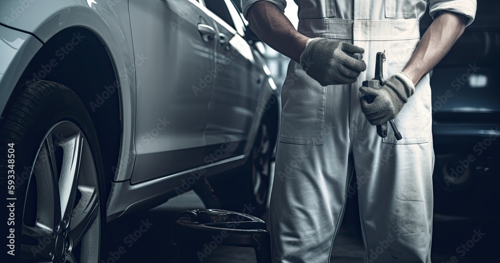 Car mechanic in auto repair service