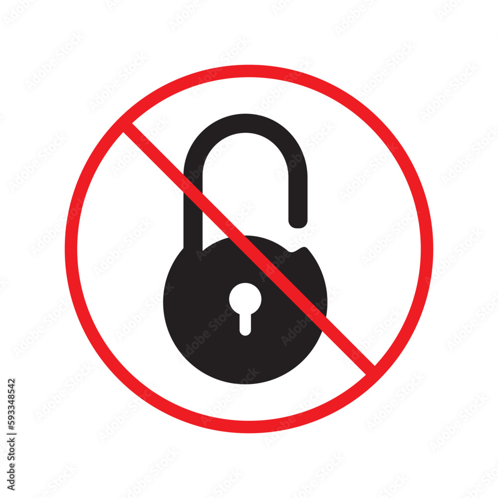 Forbidden lock vector icon. Warning, caution, attention, restriction, label. Private lock icon. Locker vector icon. Lock flat sign design. EPS 10 pictogram symbol. No padlock icon Forbidden lock vector icon. Warning, caution, attention, restriction, label. Private lock icon. Locker vector icon. Lock flat sign design. EPS 10 pictogram symbol. No padlock icon