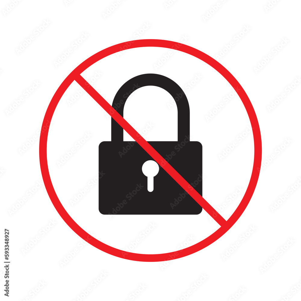 Forbidden lock vector icon. Warning, caution, attention, restriction, label. Private lock icon. Locker vector icon. Lock flat sign design. EPS 10 pictogram symbol. No padlock icon Forbidden lock vector icon. Warning, caution, attention, restriction, label. Private lock icon. Locker vector icon. Lock flat sign design. EPS 10 pictogram symbol. No padlock icon