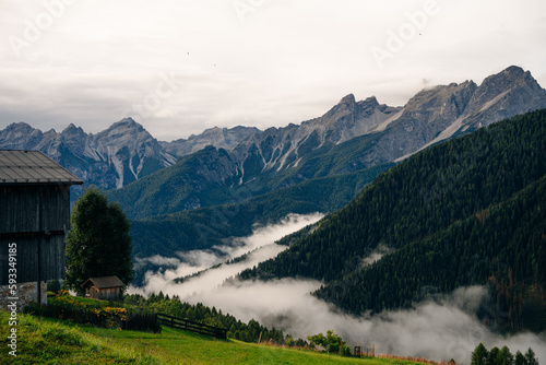 Dolomites  Italy - nov  2021 Great view from the mountain overlooking Monte Punta