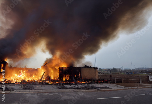 burning building gas explosion or city during the war  generative AI