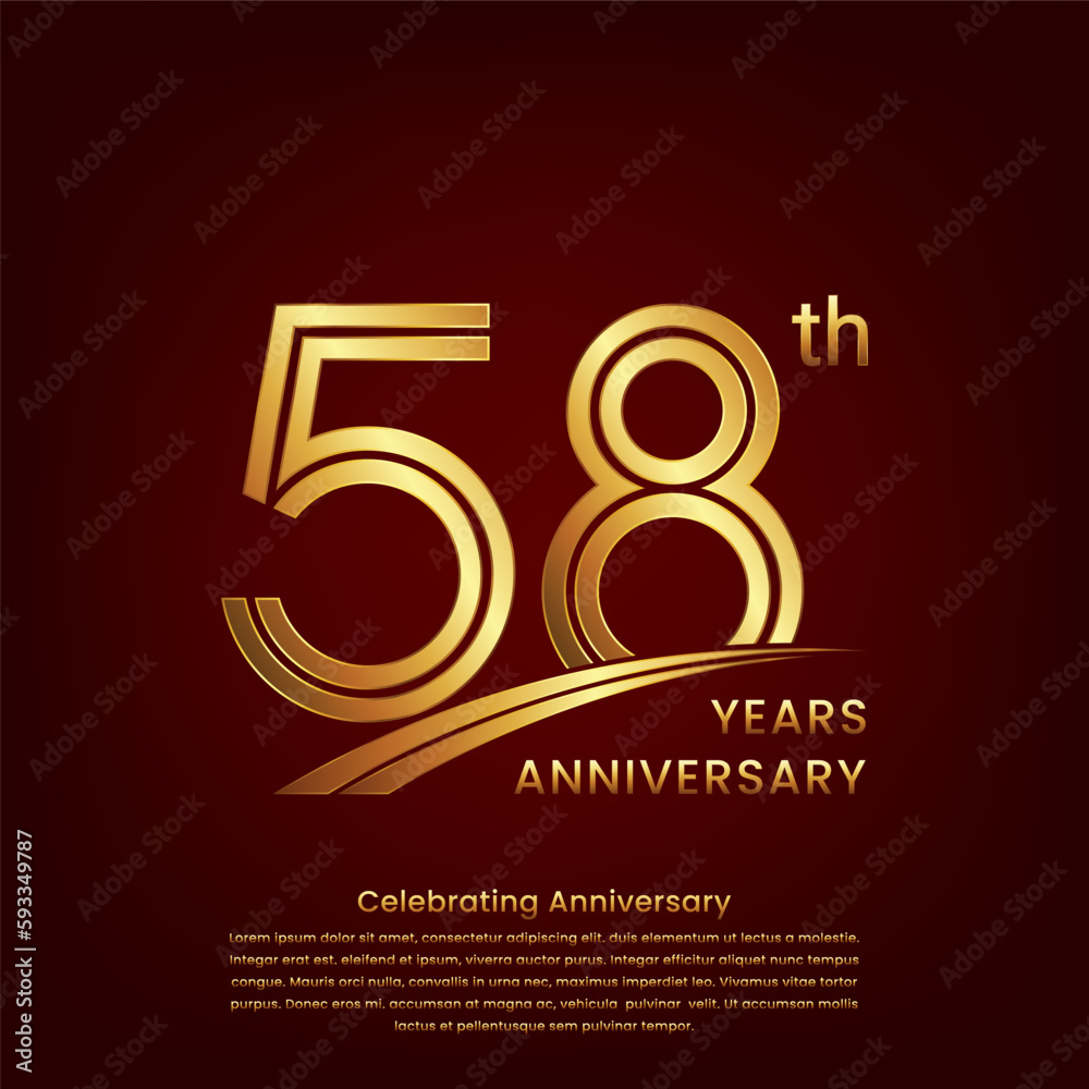 58th Anniversary logo with double line concept design, Golden number for anniversary celebration event. Logo Vector Template 58th Anniversary logo with double line concept design, Golden number for anniversary celebration event. Logo Vector Template