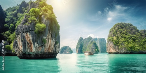 Beautiful nature landscape, Coastal Scenery of a Popular Tourism Destination for Summer Vacation in Southeast Asia - generative ai