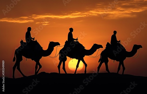 Camel caravan in the Sahara desert - generative ai © Infinite Shoreline