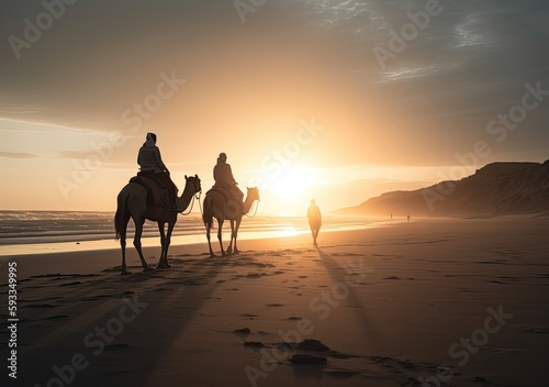 Camel caravan in the Sahara desert - generative ai