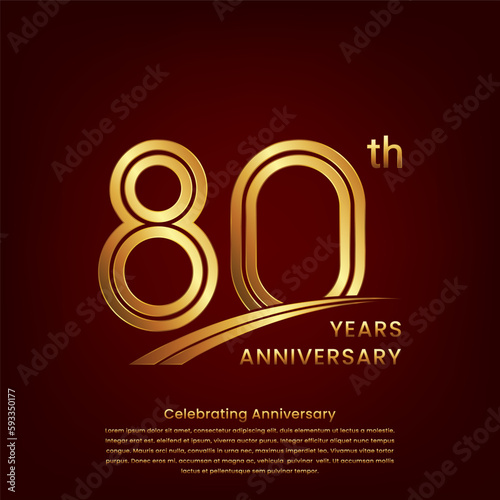 80th Anniversary logo with double line concept design, Golden number for anniversary celebration event. Logo Vector Template