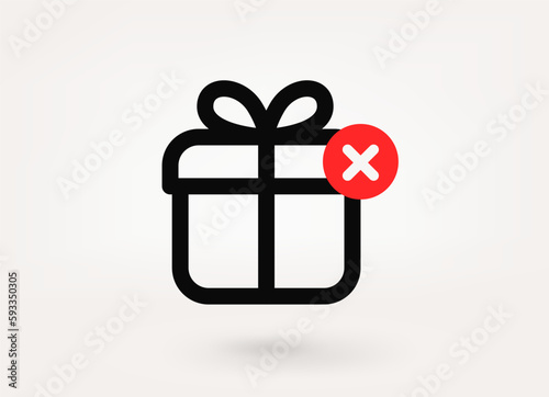 Gift box pictogram with ban mark. 3d vector icon