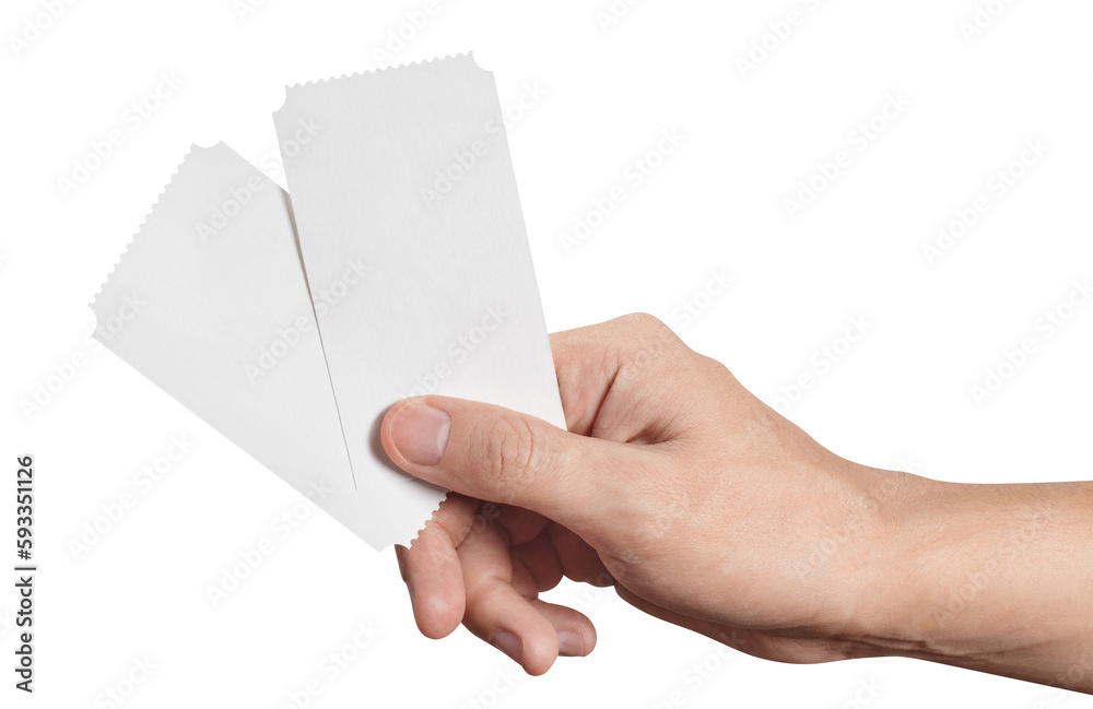 Hand with two tickets, flyers, invitations, coupons, etc., Hand with two tickets, flyers, invitations, coupons, etc.,