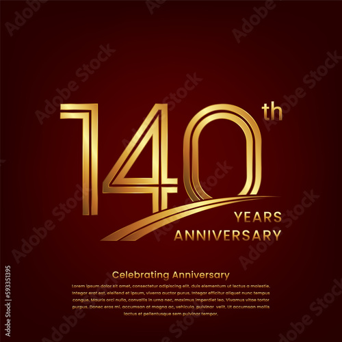 140th Anniversary logo with double line concept design, Golden number for anniversary celebration event. Logo Vector Template