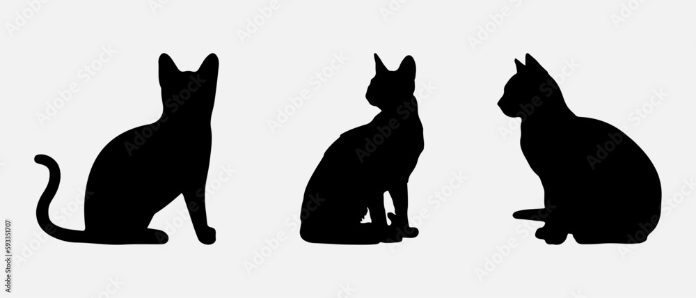 isolated black silhouette of a cat, vector collection
