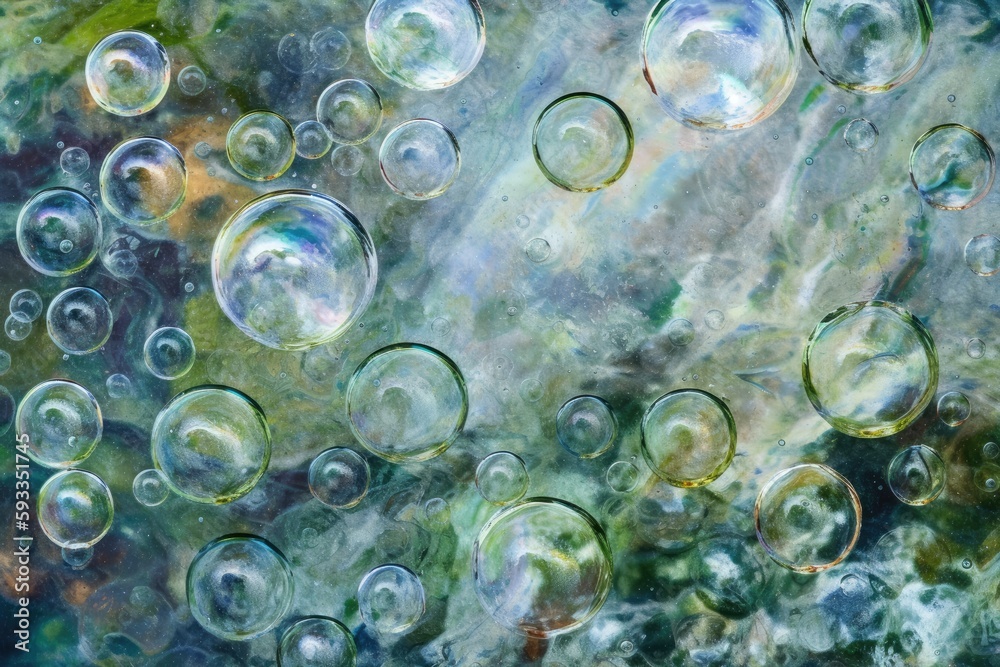 A motorboats waves and bubbles in the water seem round from above. Generative AI