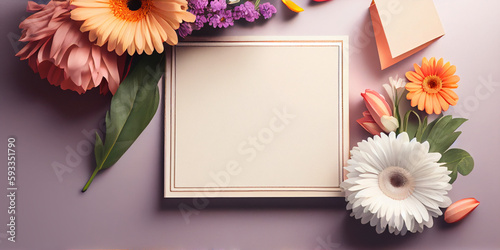Mother Day  Women Day abstract background with copy space  feminine color background with spring flowers  gift boxes and hearts  Generative AI