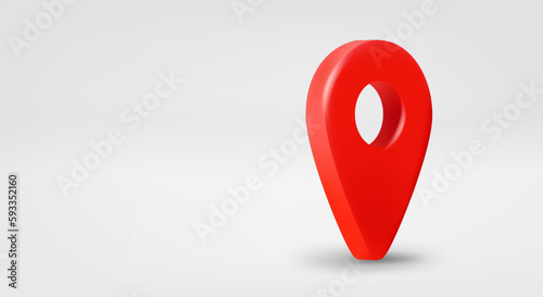 Red location pointer. 3d vector banner with copy space