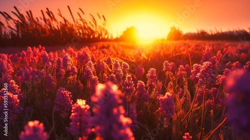 A morning beauty of Lavender Flowers Bathed in a Stunning Sunrise