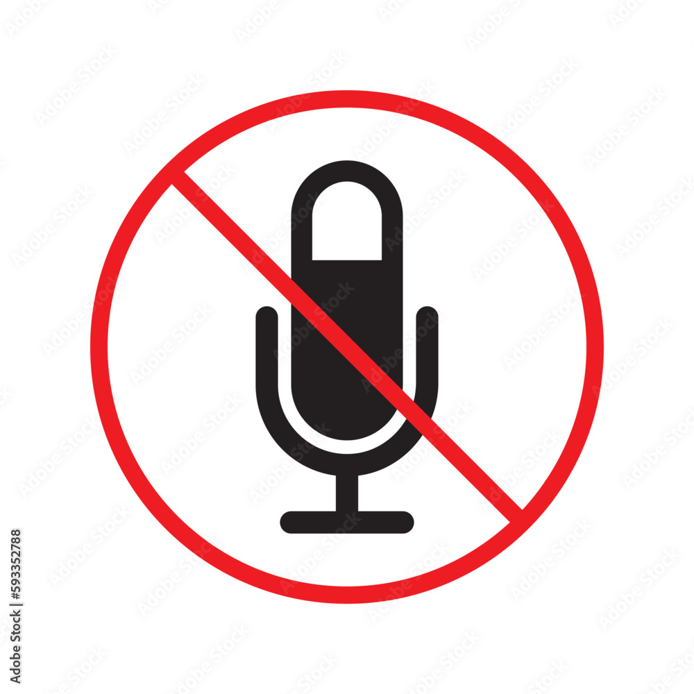 Forbidden microphone vector icon. Mic flat sign design. No mic prohibited vector icon. Warning, caution, attention, restriction, label micro flat sign. Forbidden microphone vector icon. Mic flat sign design. No mic prohibited vector icon. Warning, caution, attention, restriction, label micro flat sign.