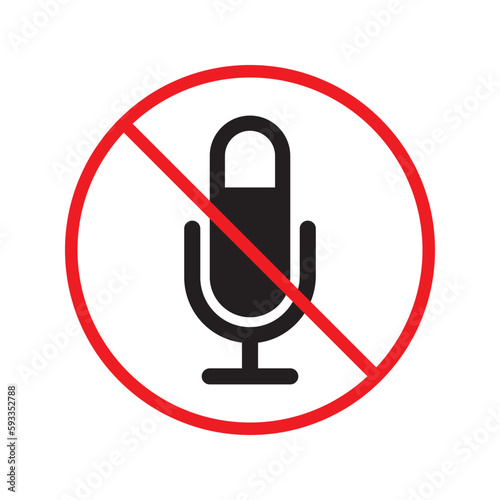 Forbidden microphone vector icon. Mic flat sign design. No mic prohibited vector icon. Warning, caution, attention, restriction, label micro flat sign. 