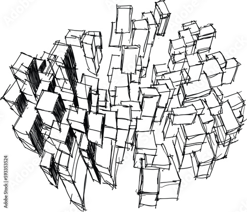 hand drawn architectectural of giant endless urban stucture 
