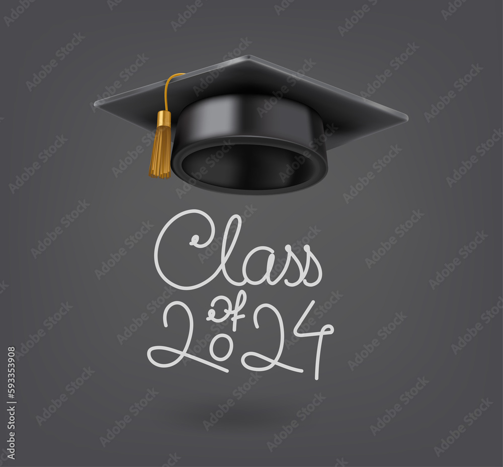 Graduation class of 2024 concept with gdaruation cap. 3d vector icon ...