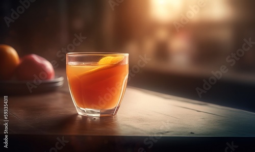  a glass of orange juice with an orange slice in it. generative ai