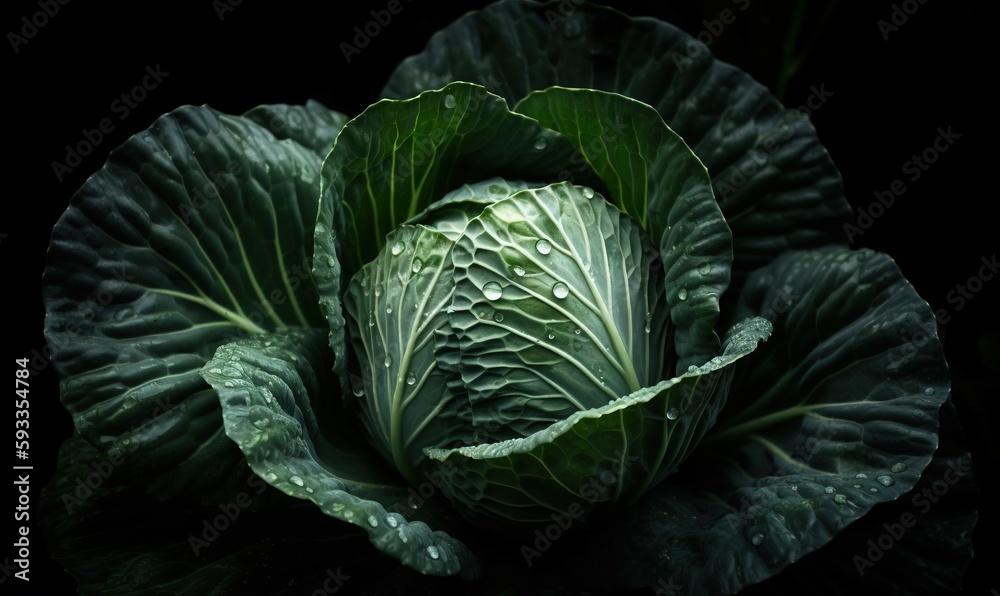 Obraz premium a close up of a green cabbage on a black background. generative ai