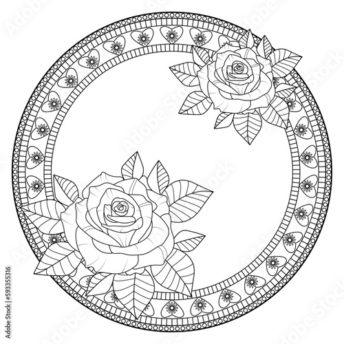 Vector illustration of a mandala with roses for adult coloring book, mandala con rose vettoriale da colorare per adulti