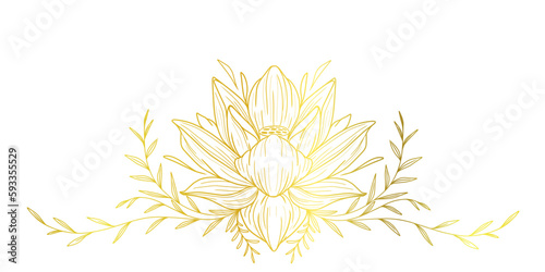 Lotus flower line art style illustration with gold color, vesak day vector illustration