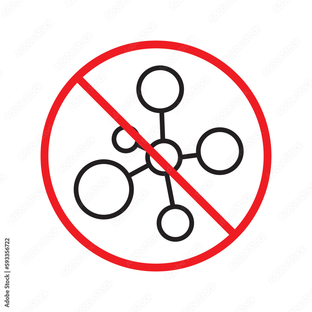 Forbidden chemical vector icon. No atom flat sign design. Prohibited molecule symbol pictogram. Warning, caution, attention, restriction label ban danger stop. Do not use chemical icon. Forbidden chemical vector icon. No atom flat sign design. Prohibited molecule symbol pictogram. Warning, caution, attention, restriction label ban danger stop. Do not use chemical icon.