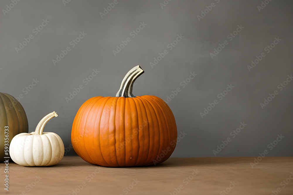 Halloween holiday, various pumpkins, space for text, generative ai Halloween holiday, various pumpkins, space for text, generative ai