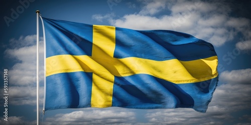 Svenska, Swedish flag waving in the wind, national country symbol of Sweden, generative AI