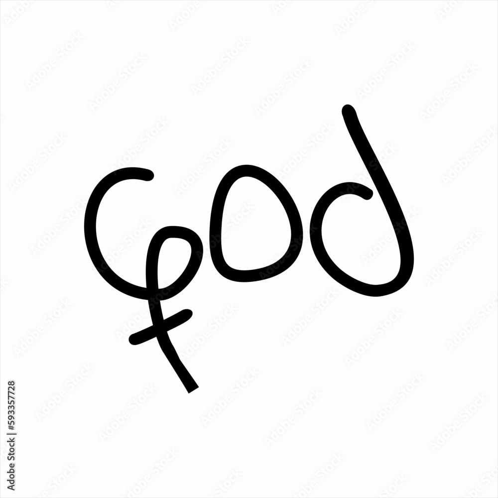 Handwritten God word design with cross sign on G letter. Handwritten God word design with cross sign on G letter.