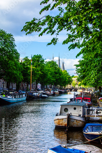 Photography boats on the canal in Amsterdam