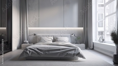 bedroom interior design scene, minimalistic, generative AI