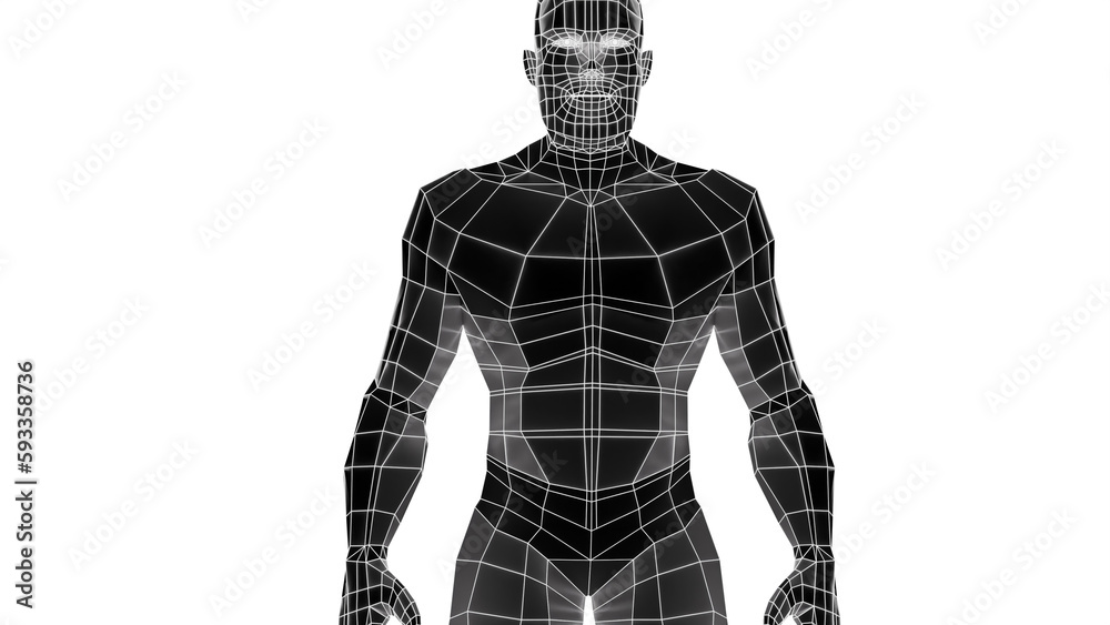 black and white body 3d wireframe robot