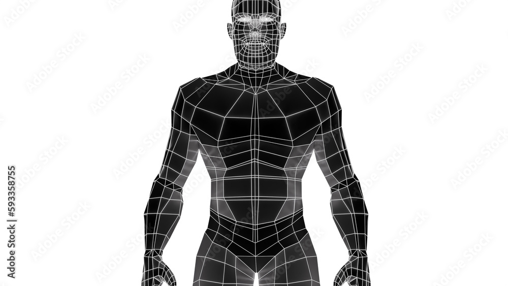 black and white body 3d wireframe robot