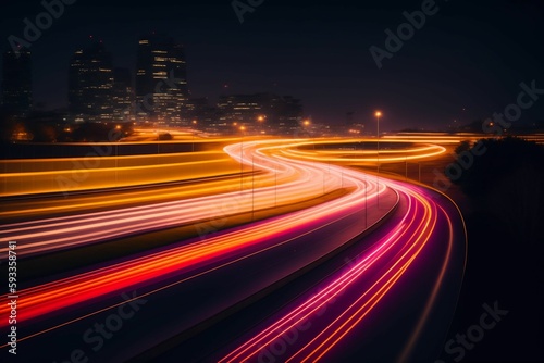 Beautiful light trails on a city landscape at night