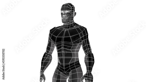 black and white body 3d wireframe robot