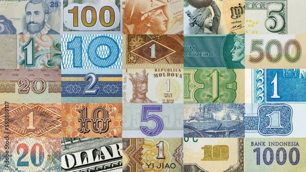 Set of world Currency. Stop motion animation. World currency paper cash money background. Cash collection. Set of world Currency. Stop motion animation. World currency paper cash money background. Cash collection.