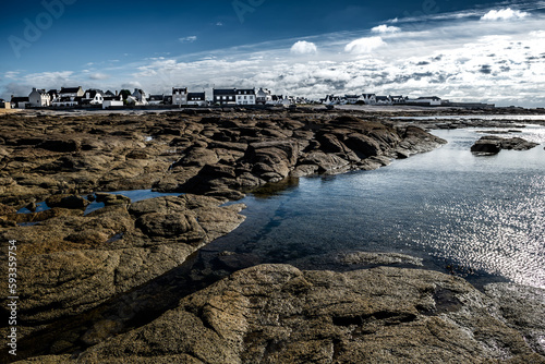 City Of Guilvinec And Stone Beach At The Finistere Atlantic Coast In Brittany, France