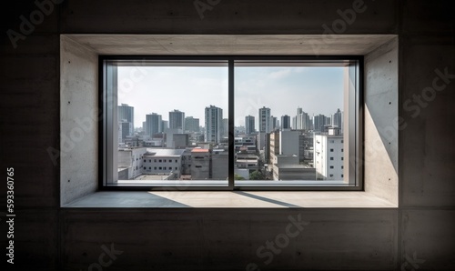  a window with a view of a city outside of it. generative ai