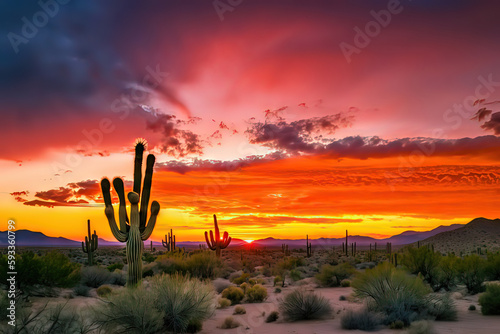 vibrant and colorful sunset over a desert