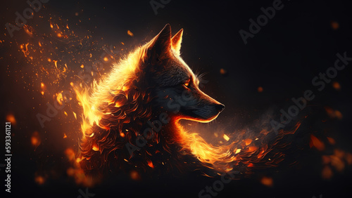 Wolf in flame. gnerative ai.