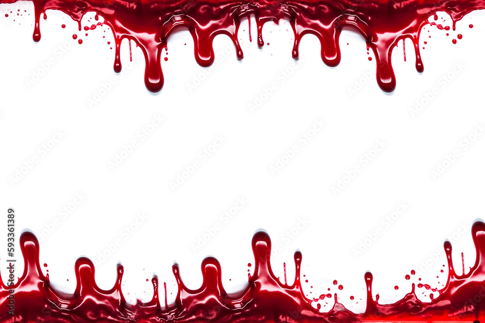 Blood stains dripping isolated on white background, Halloween scary horror concept. bloody red splattered drops murder background design - obrazy, fototapety, plakaty 
