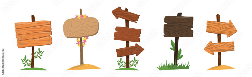 Wooden Signs and Billboards as Rustic Advertisement and Notice Vector Set Wooden Signs and Billboards as Rustic Advertisement and Notice Vector Set