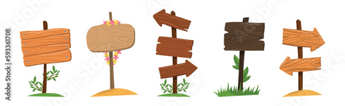 Wooden Signs and Billboards as Rustic Advertisement and Notice Vector Set