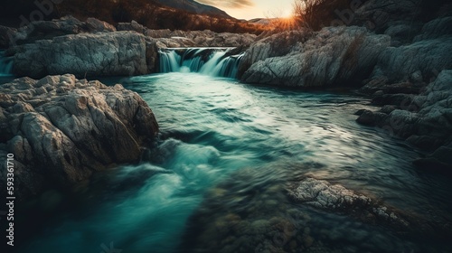 Waterfall & Sunset, White Rocksm, Cinematic Shot